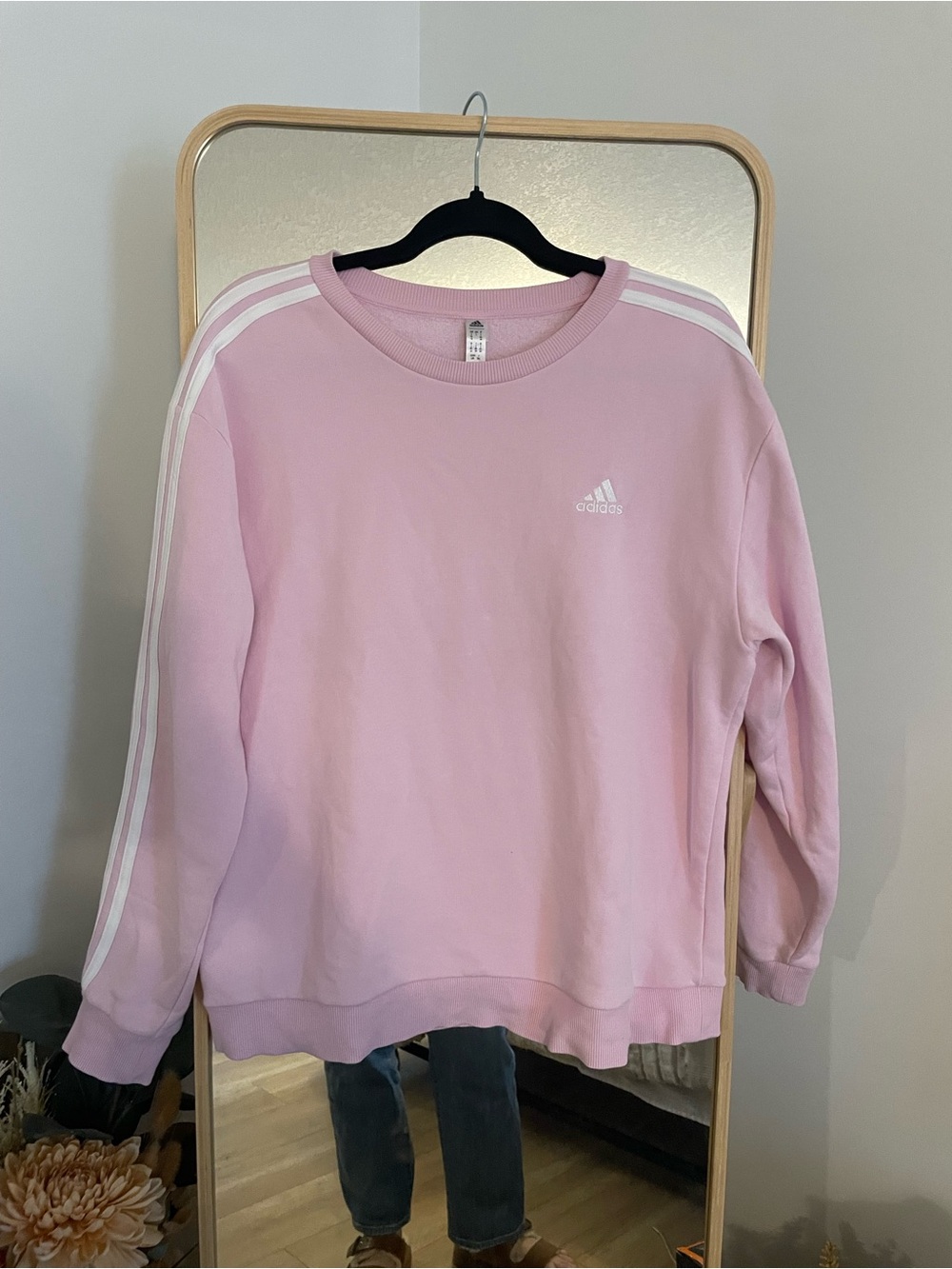 adidas Light Pink Crewneck Sweatshirt with White Stripe Detail